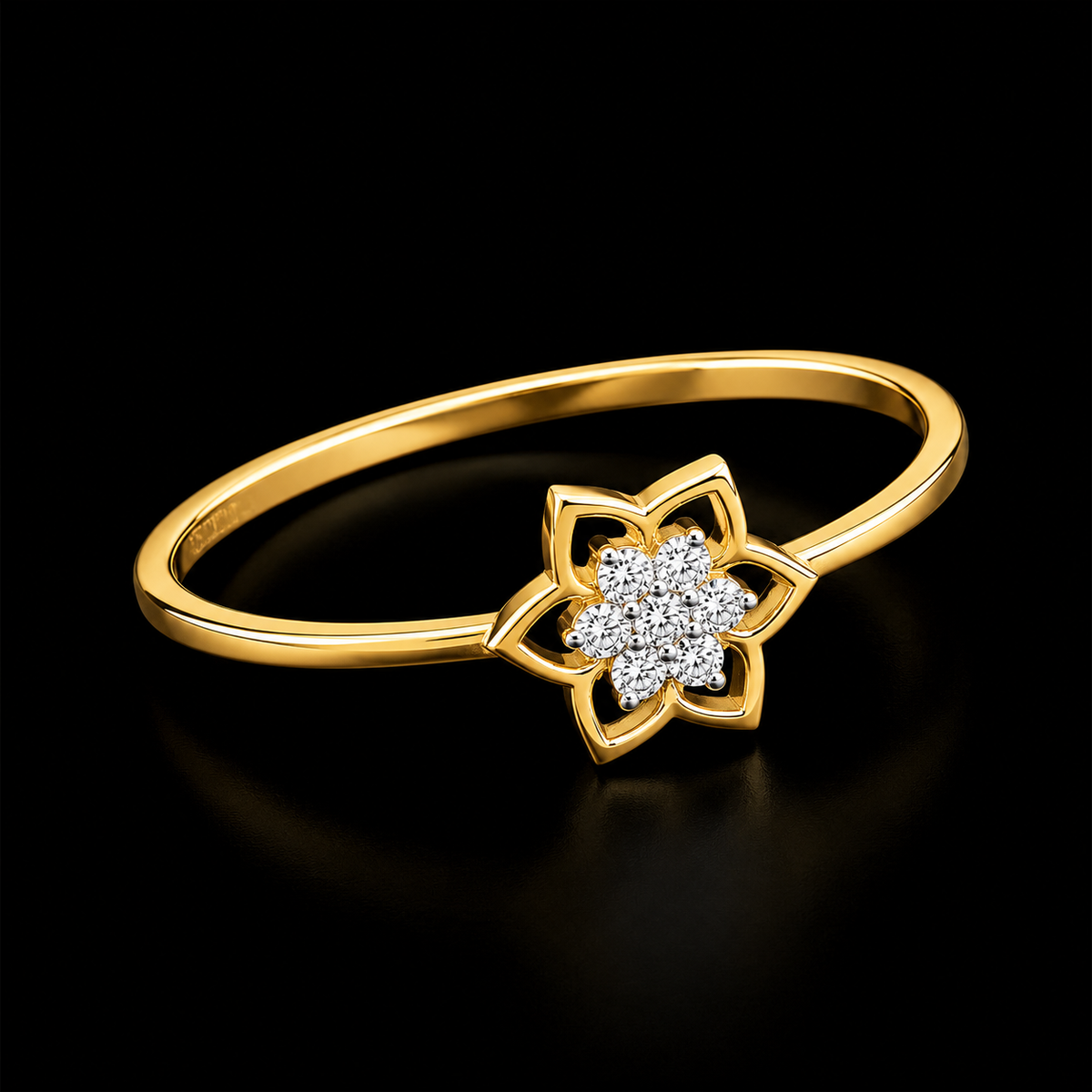 Round Brilliant Cut Diamonds Flower Shaped Ring in 18KT Yellow Gold - FKJRN18KMD12111