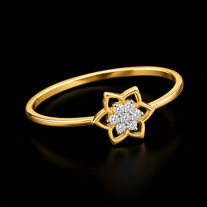 Round Brilliant Cut Diamonds Flower Shaped Ring in 18KT Yellow Gold - FKJRN18KMD12111