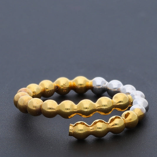 Gold Two Tone Beaded Ring 21KT - FKJRN21KM10439
