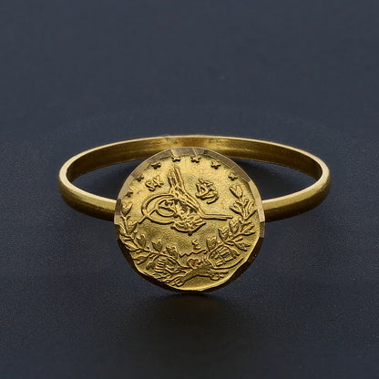 Gold Lira Coin Ring 21KT - FKJRN21KM10443