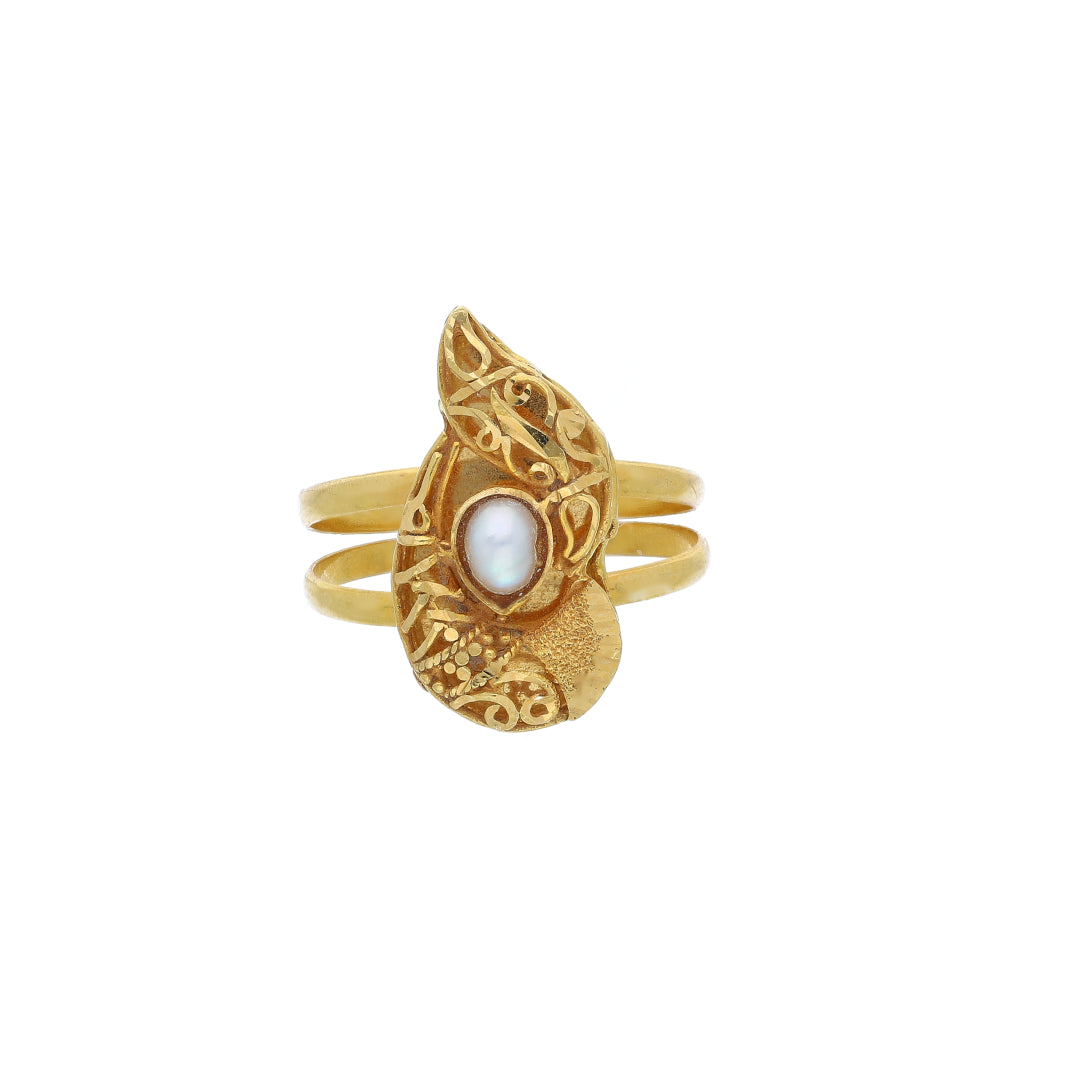 Gold Leaf Shaped Stoned Ring 21KT - FKJRN21KM10457