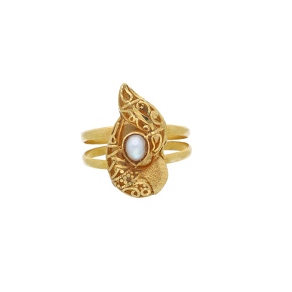 Gold Leaf Shaped Stoned Ring 21KT - FKJRN21KM10457