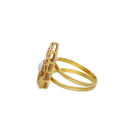 Gold Leaf Shaped Stoned Ring 21KT - FKJRN21KM10457