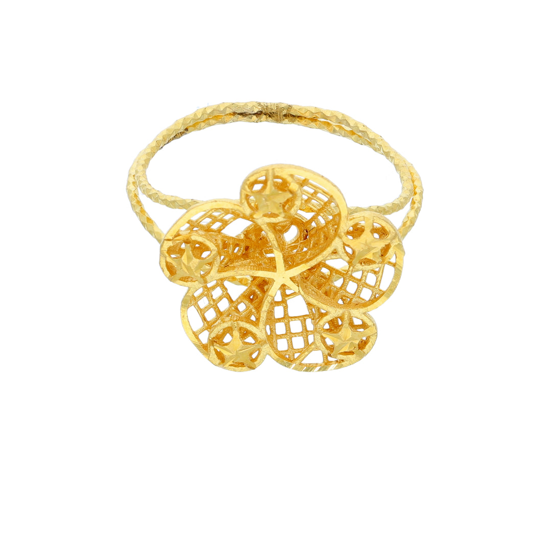 Gold Flower Shaped Turkish Design Ring 21KT - FKJRN21KM10461