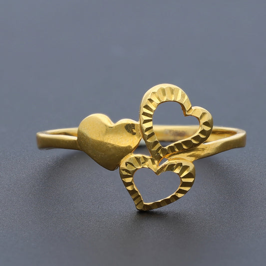 Gold Triple Heart Shaped Ring 21KT - FKJRN21KM10462