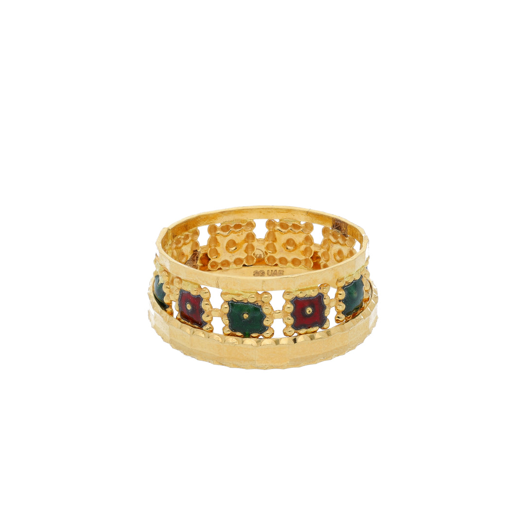 Gold Green & Red Ring 21KT - FKJRN21KM10465