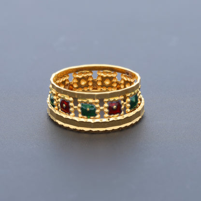 Gold Green & Red Ring 21KT - FKJRN21KM10465