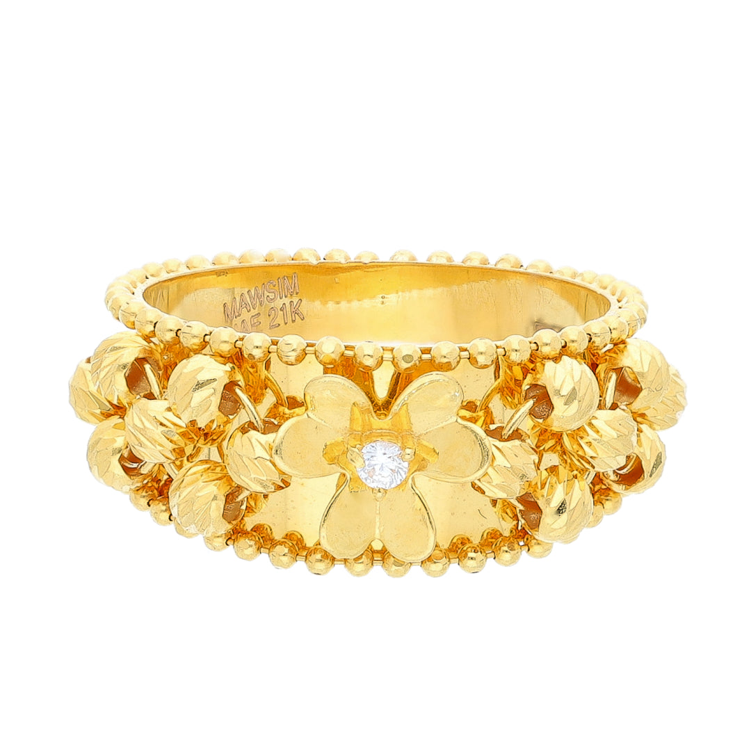 Gold Beaded Flower Ring 21KT - FKJRN21KM10473