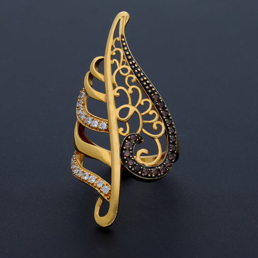 Gold Designer Leaf Ring 21KT - FKJRN21KM10479