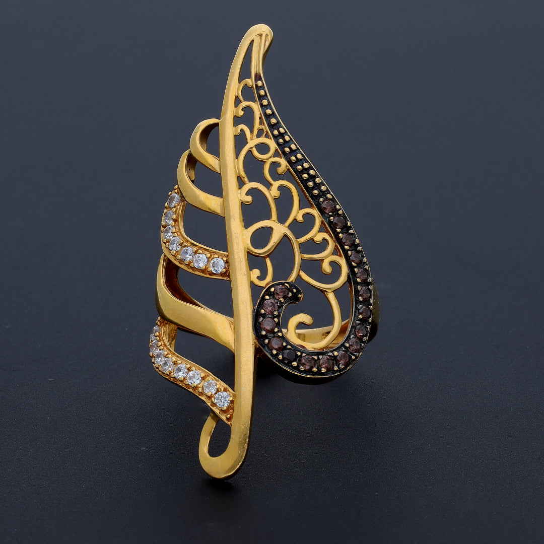 Gold Designer Leaf Ring 21KT - FKJRN21KM10479