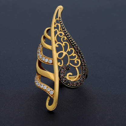 Gold Designer Leaf Ring 21KT - FKJRN21KM10479