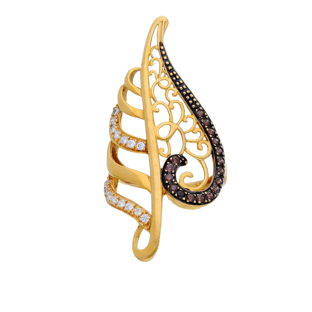 Gold Designer Leaf Ring 21KT - FKJRN21KM10479