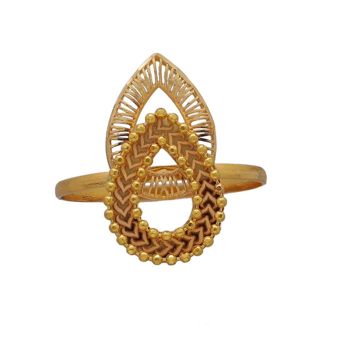 Gold Crafted Teardrop Ring 21KT - FKJRN21KM10876