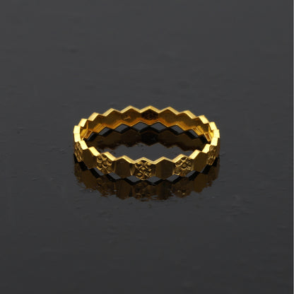 Gold Hexa-Design Ring 21KT - FKJRN21KM10900