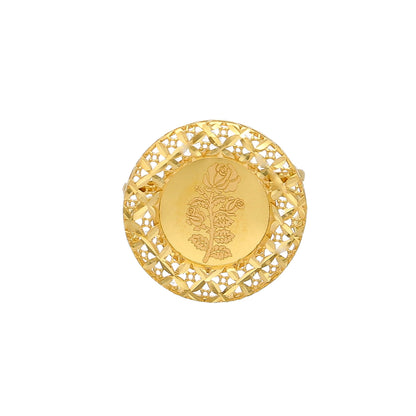 Gold Floral Engraved Ring 21KT - FKJRN21KM10913