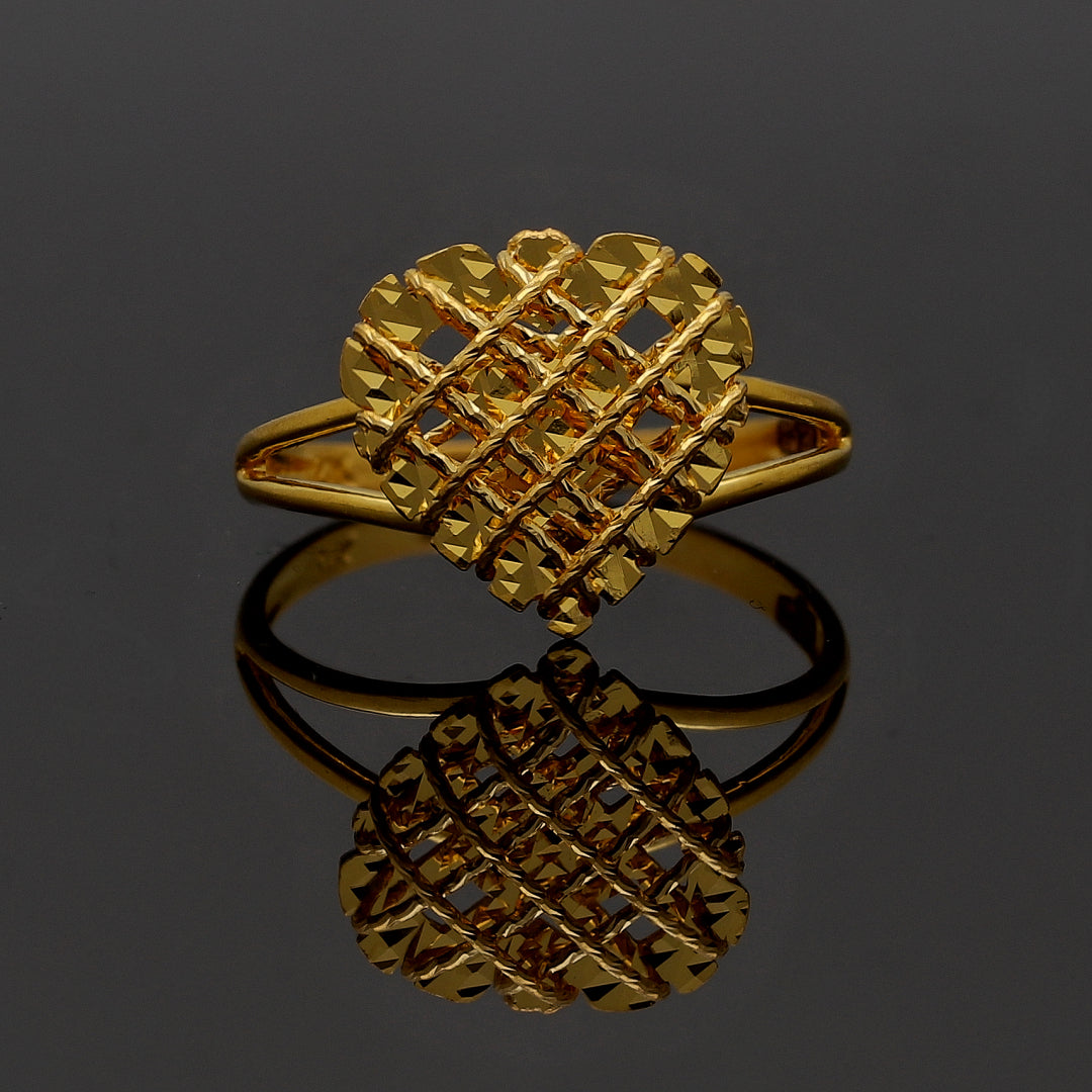 Gold Grid Cut Ring 21KT - FKJRN21KM11129