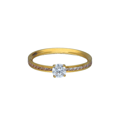 Gold Round Stone Cut Ring 21KT - FKJRN21KM11148