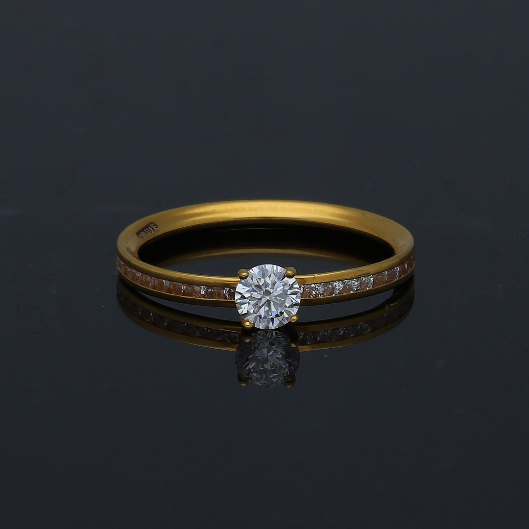 Gold Round Stone Cut Ring 21KT - FKJRN21KM11148