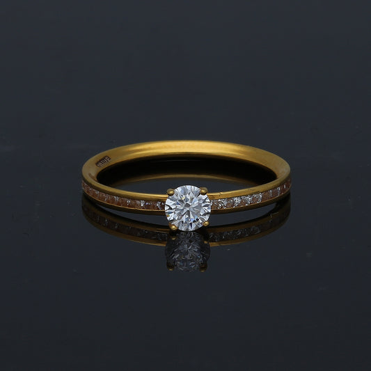 Gold Round Stone Cut Ring 21KT - FKJRN21KM11148