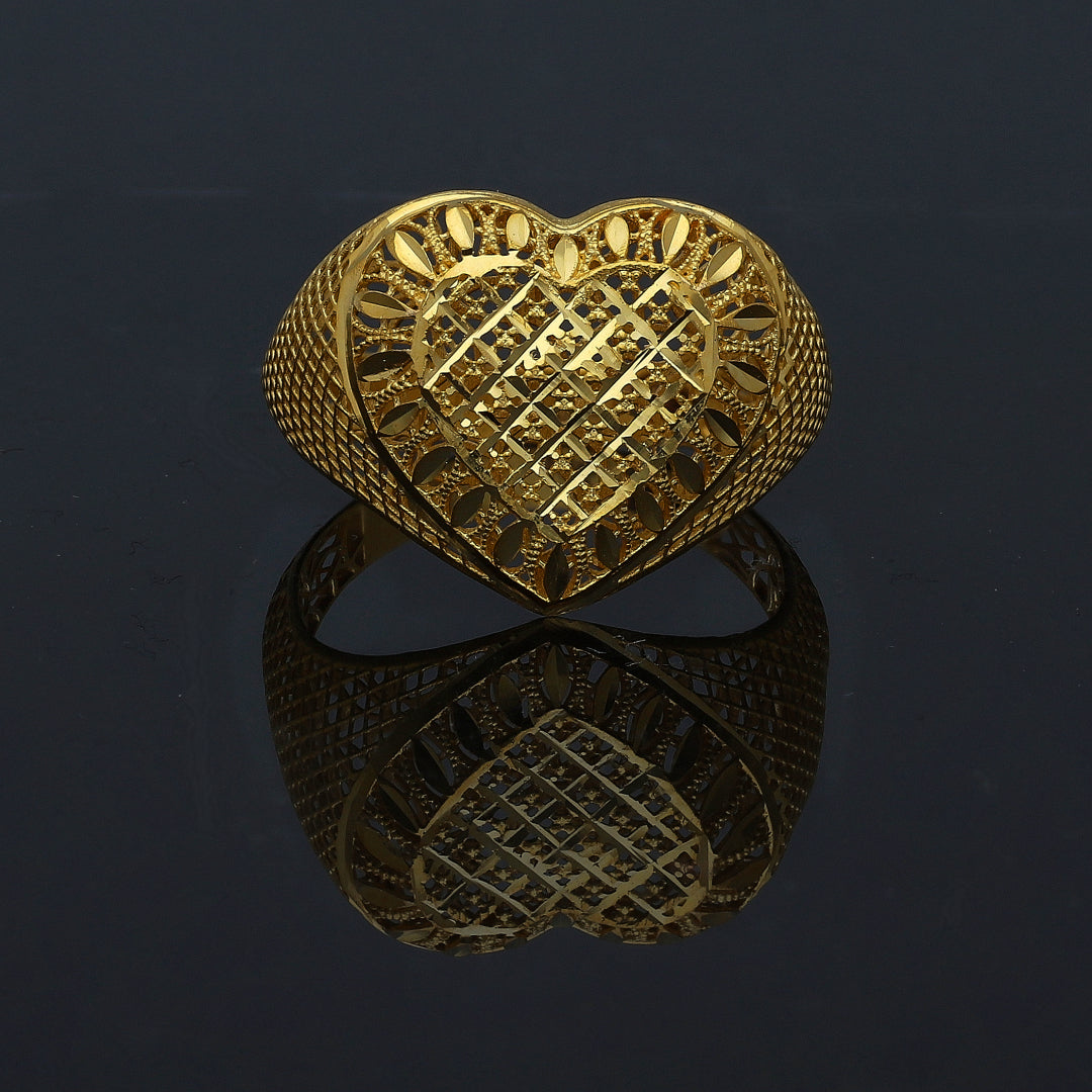 Gold Mesh Heart Shaped Ring 21KT - FKJRN21KM11153