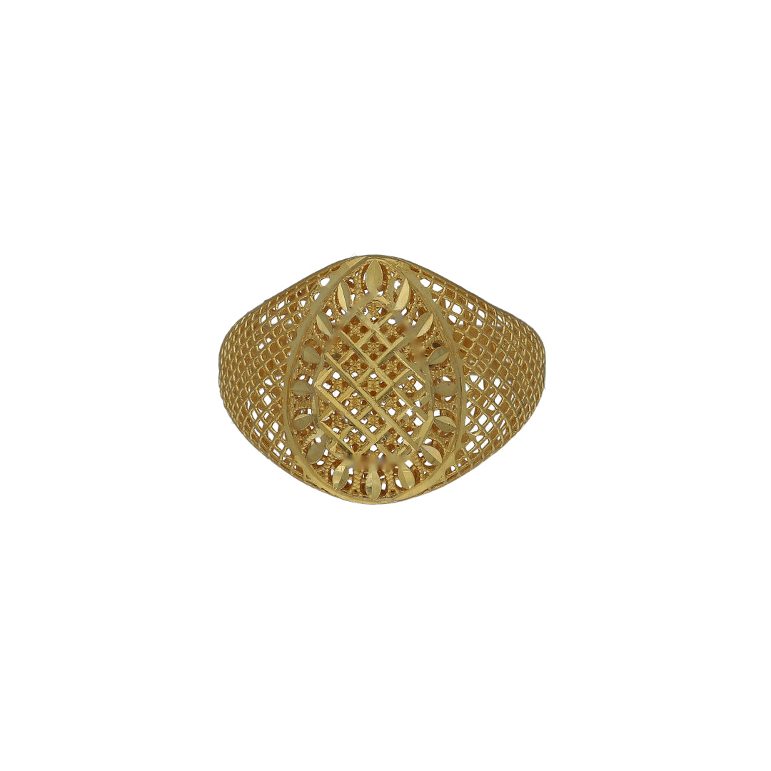 Gold Mesh Oval Ring 21KT - FKJRN21KM11246
