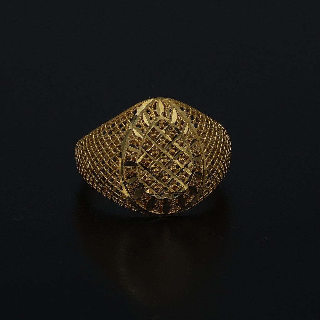 Gold Mesh Oval Ring 21KT - FKJRN21KM11246
