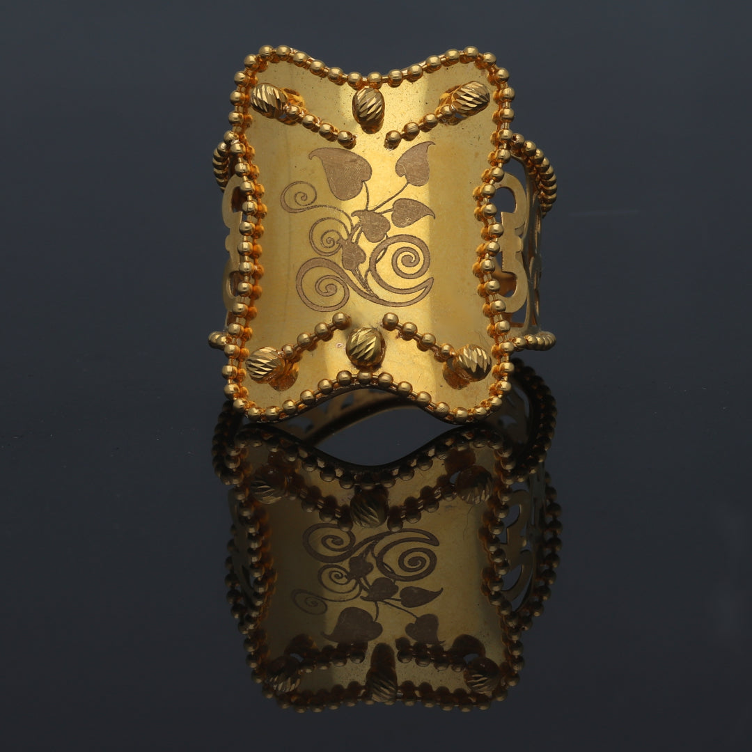 Gold Classic Engraved Ring 21KT - FKJRN21KM11808