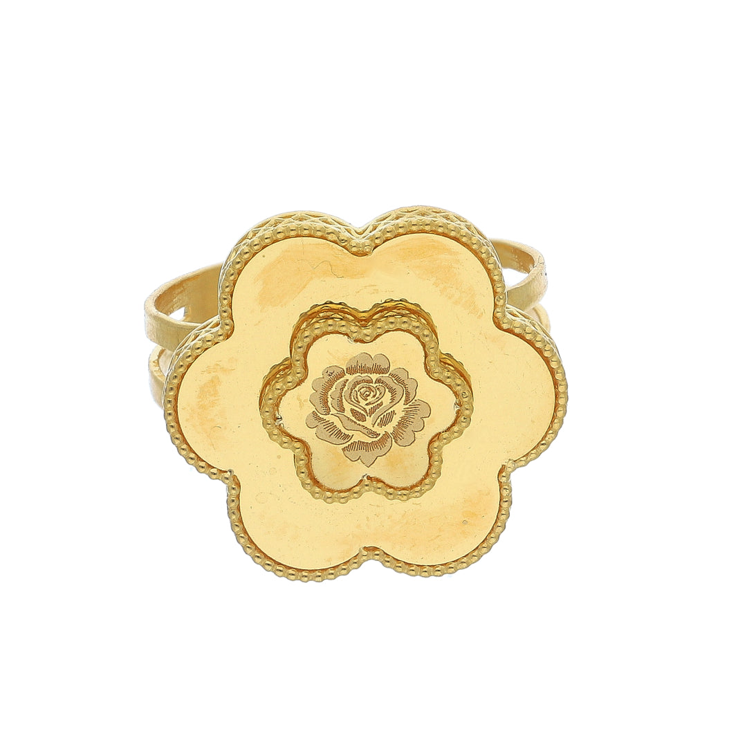 Gold Rose Engraved Ring 21KT - FKJRN21KM11960