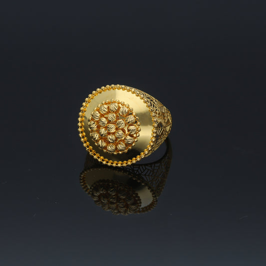 Gold Beaded Bloom Ring 21KT - FKJRN21KM11975