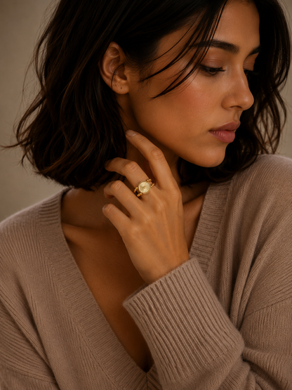 Gold Sunburst Disc Ring 21KT - FKJRN21KM11977