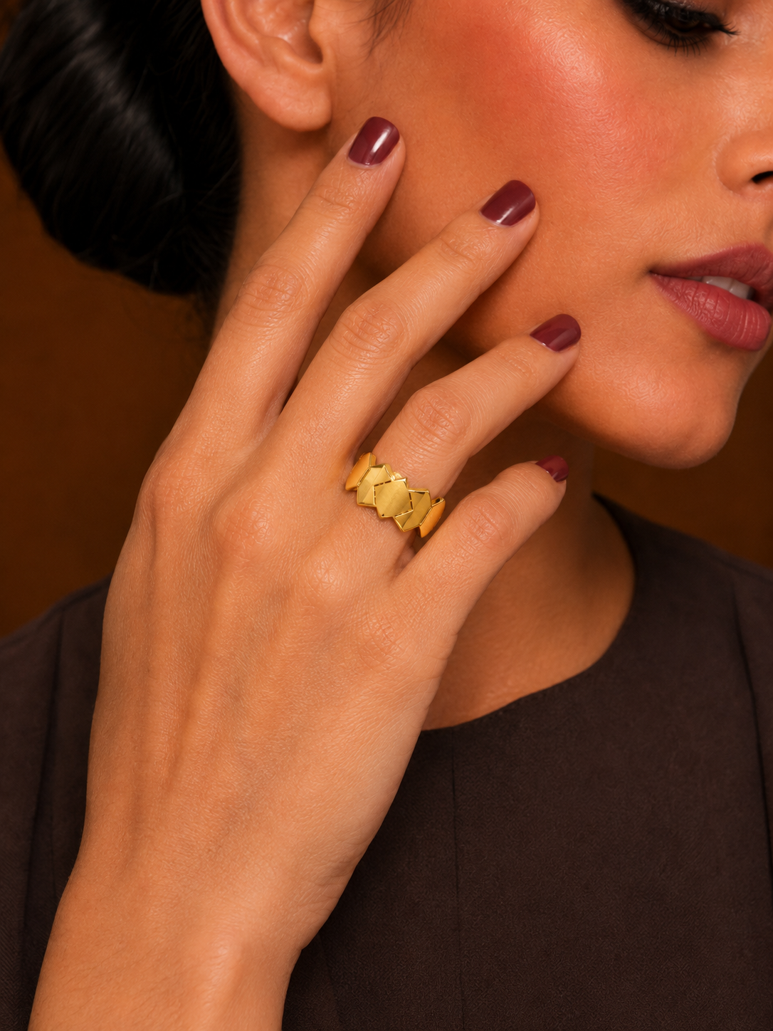 Gold Contemporary Bold Design Ring 21KT - FKJRN21KM12224