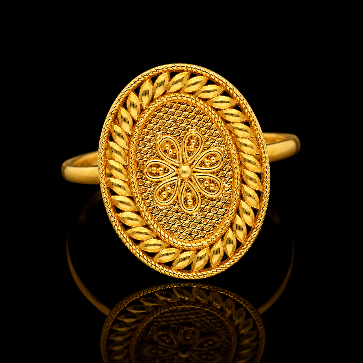 Gold Oval Filigree Statement Ring 21KT - FKJRN21KM12229