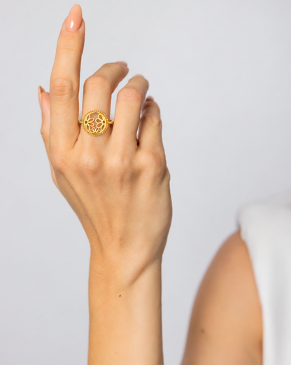Gold Delicate Floral Pattern Ring 21KT - FKJRN21KM12231