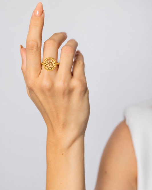 Gold Delicate Floral Pattern Ring 21KT - FKJRN21KM12231