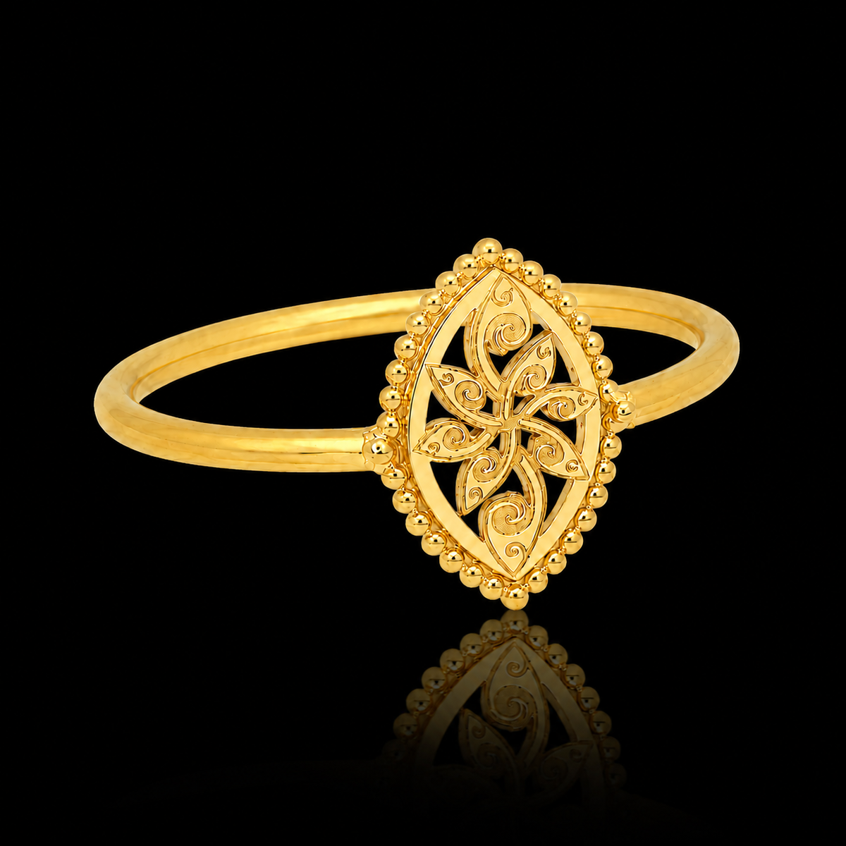Gold Delicate Floral Pattern Ring 21KT - FKJRN21KM12232