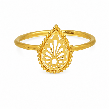 Gold Teardrop Filigree Ring 21KT - FKJRN21KM12235