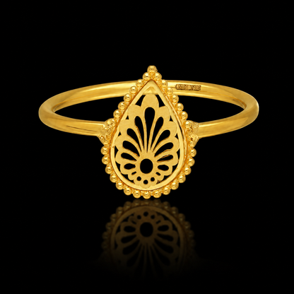 Gold Teardrop Filigree Ring 21KT - FKJRN21KM12235