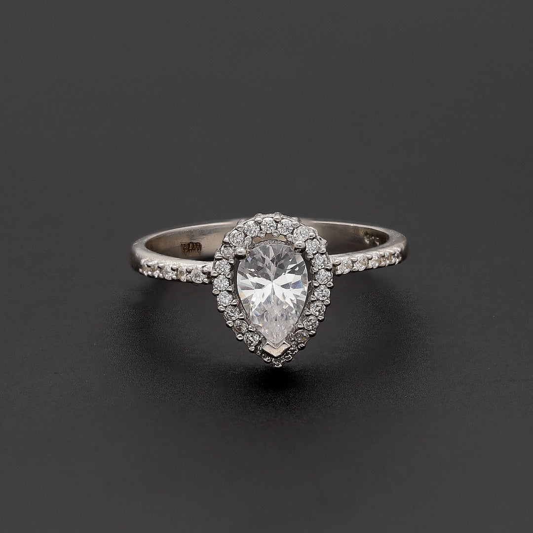 Sterling Silver 925 Halo Pear Ring - FKJRNSL10710