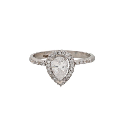 Sterling Silver 925 Halo Pear Ring - FKJRNSL10710