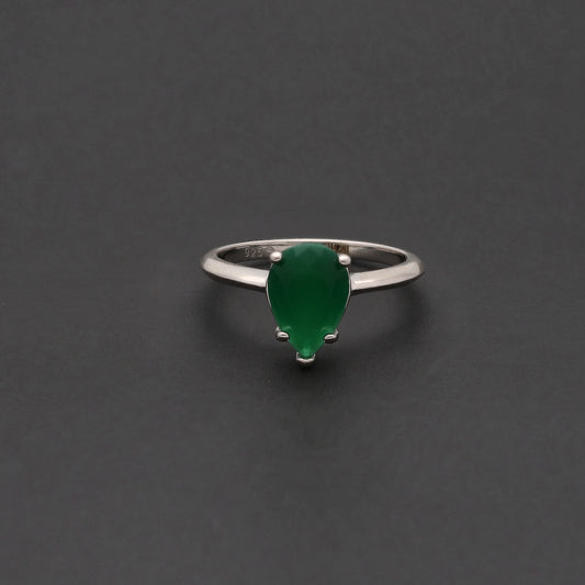 Sterling Silver 925 Green Teardrop Ring - FKJRNSL10712