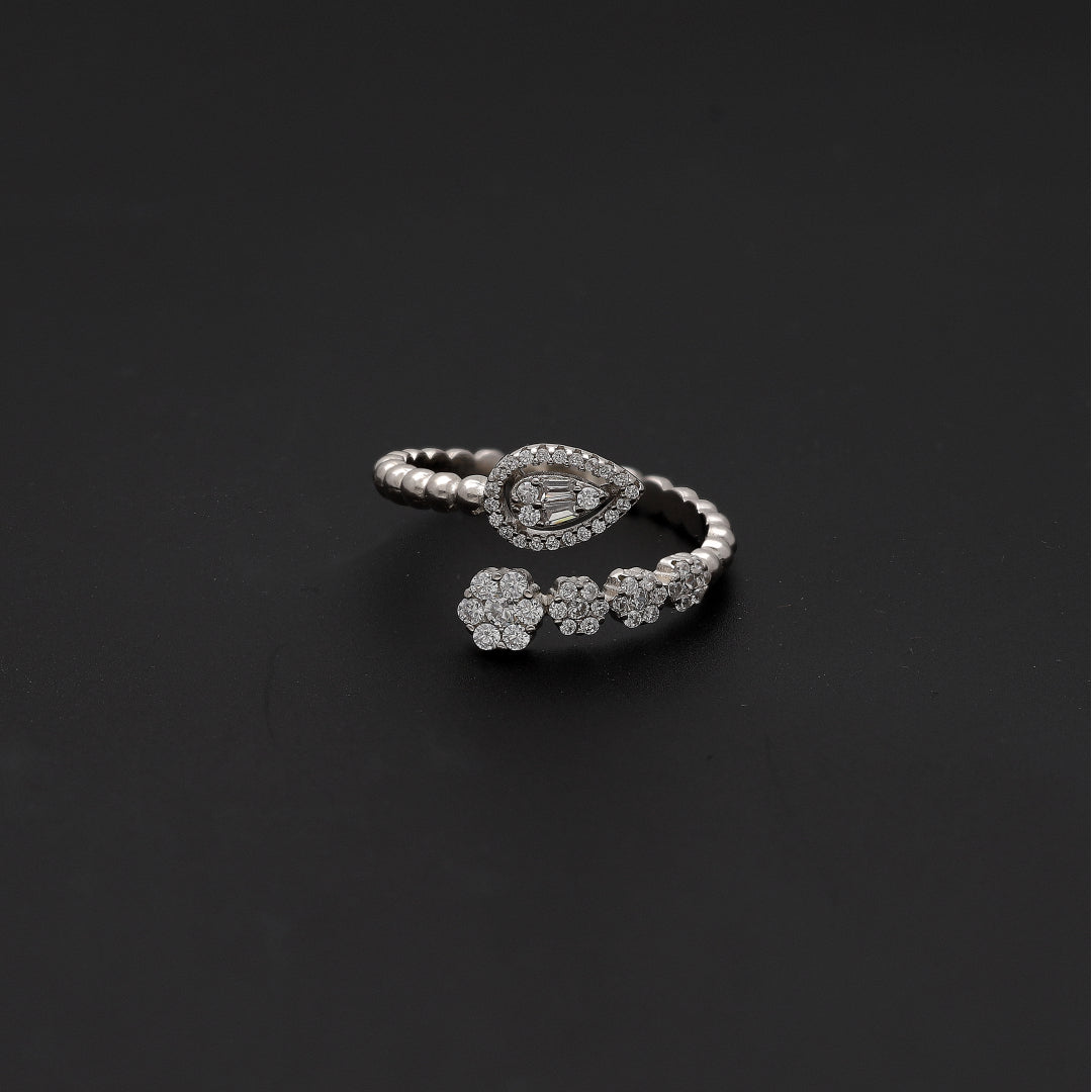Sterling Silver 925 Dewdrop Diamond Ring - FKJRNSL10725
