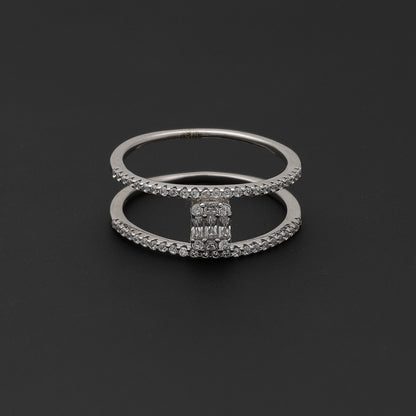 Sterling Silver 925 Halo Baguette Ring - FKJRNSL10742