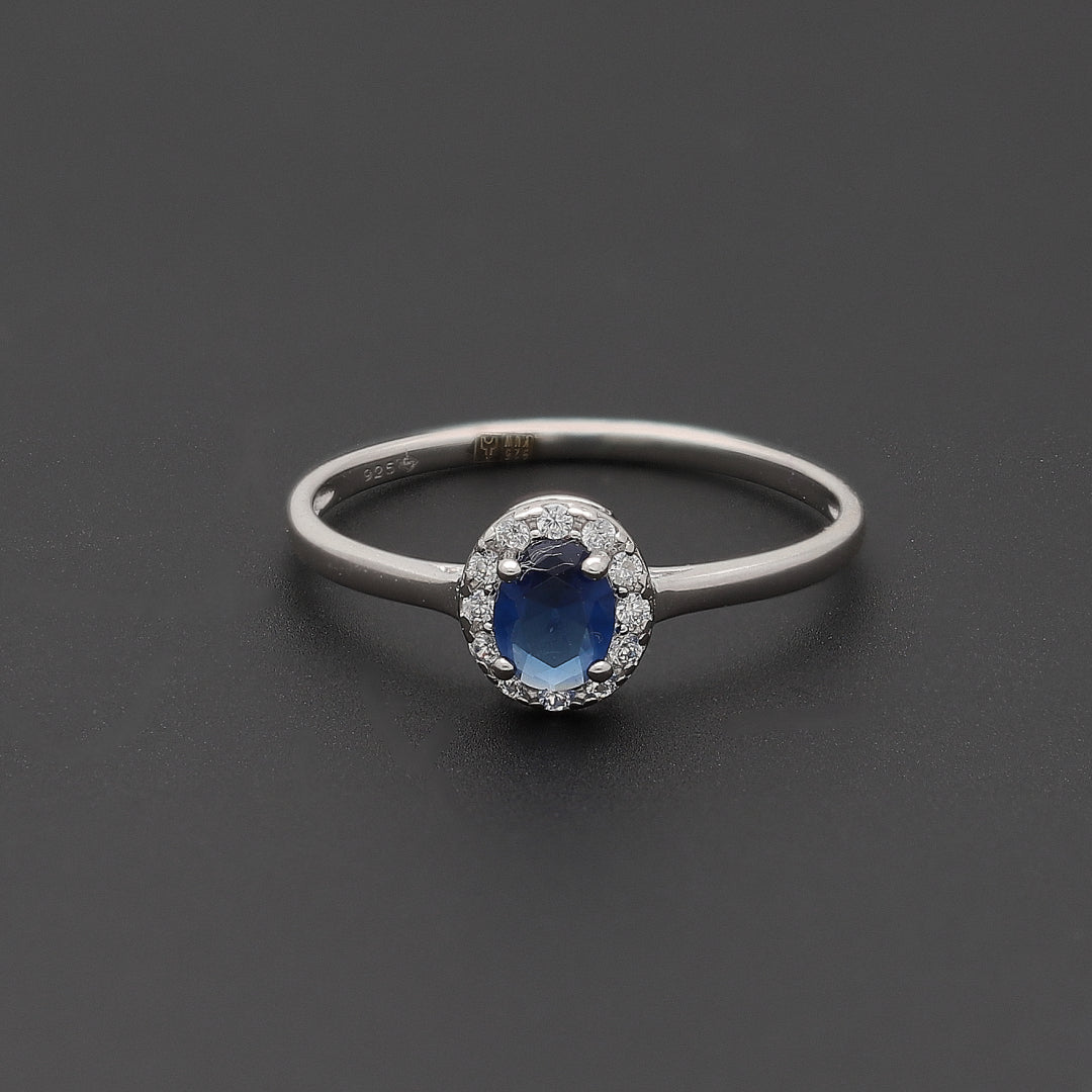 Sterling Silver 925 Blue Halo Ring - FKJRNSL10749