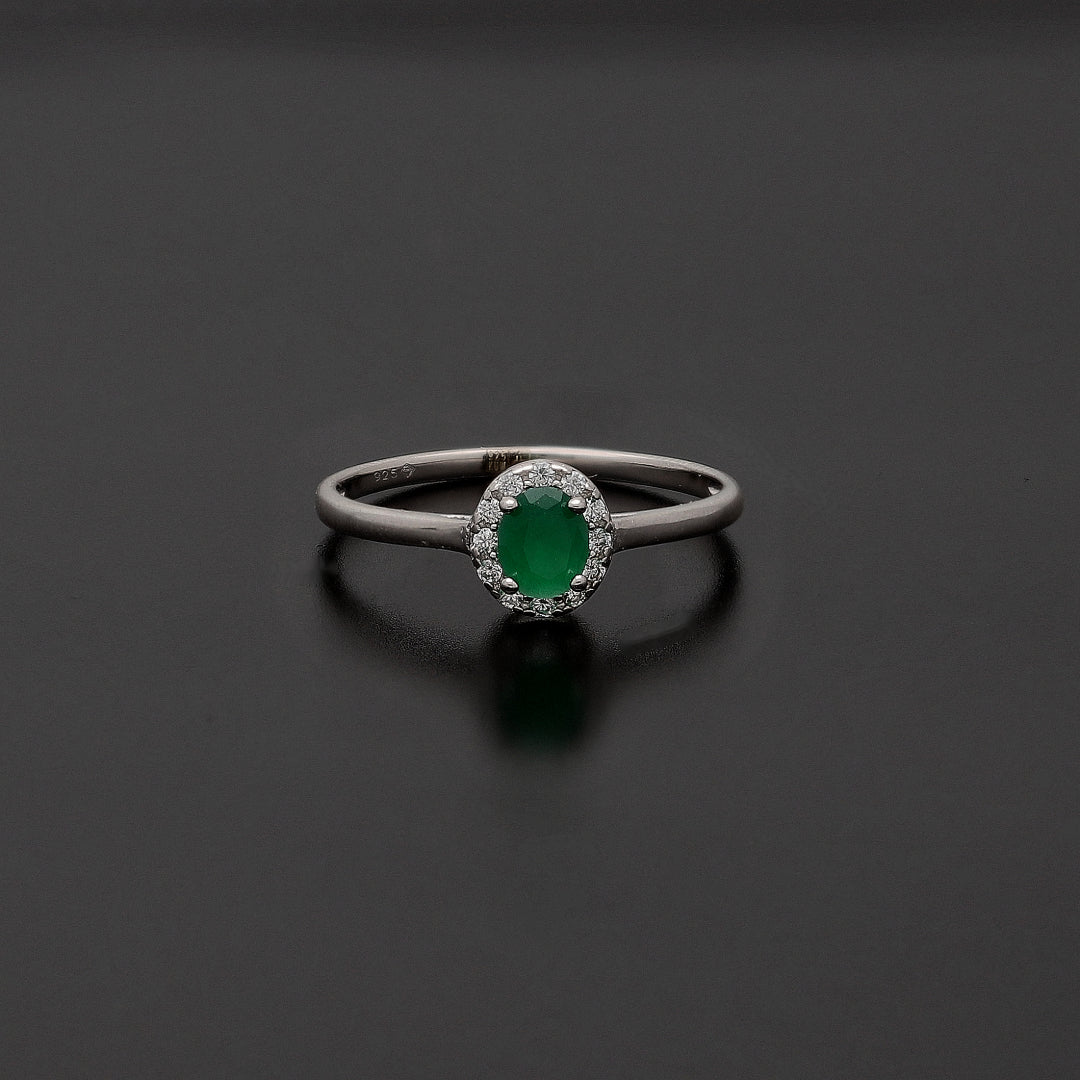 Sterling Silver 925 Oval Green Ring - FKJRNSL10764