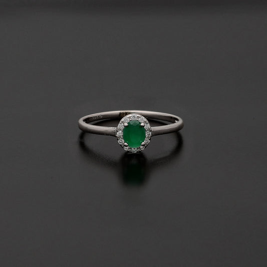Sterling Silver 925 Oval Green Ring - FKJRNSL10764