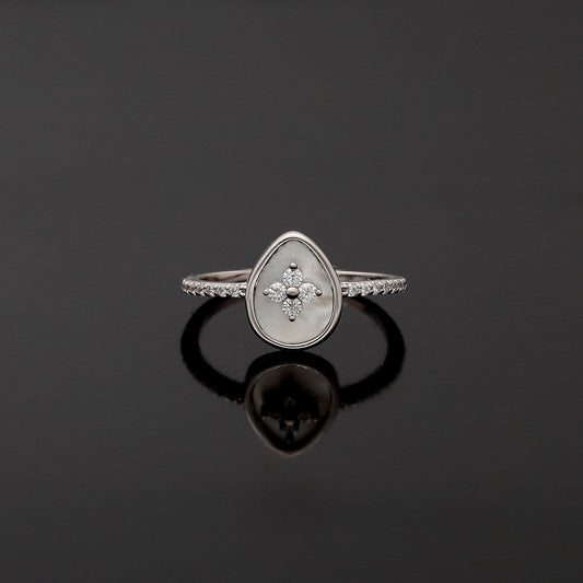 Sterling Silver 925 Pearl Drop Ring - FKJRNSL10765