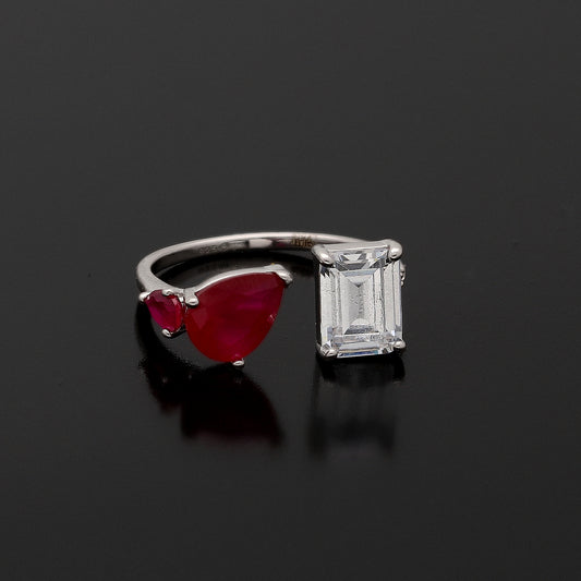 Sterling Silver 925 Radiant Ruby Ring - FKJRNSL10779