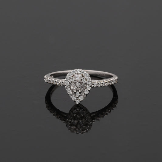 Sterling Silver 925 White Pear Diamond Ring - FKJRNSL10801