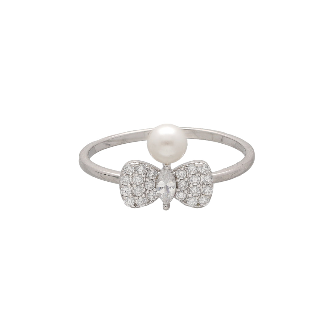 Sterling Silver 925 Bow Pearl Ring - FKJRNSL10805