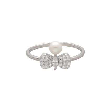 Sterling Silver 925 Bow Pearl Ring - FKJRNSL10805